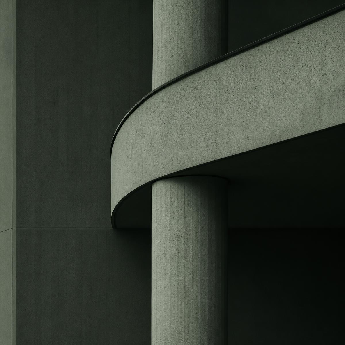 Détail architectural en béton, courbe et colonne