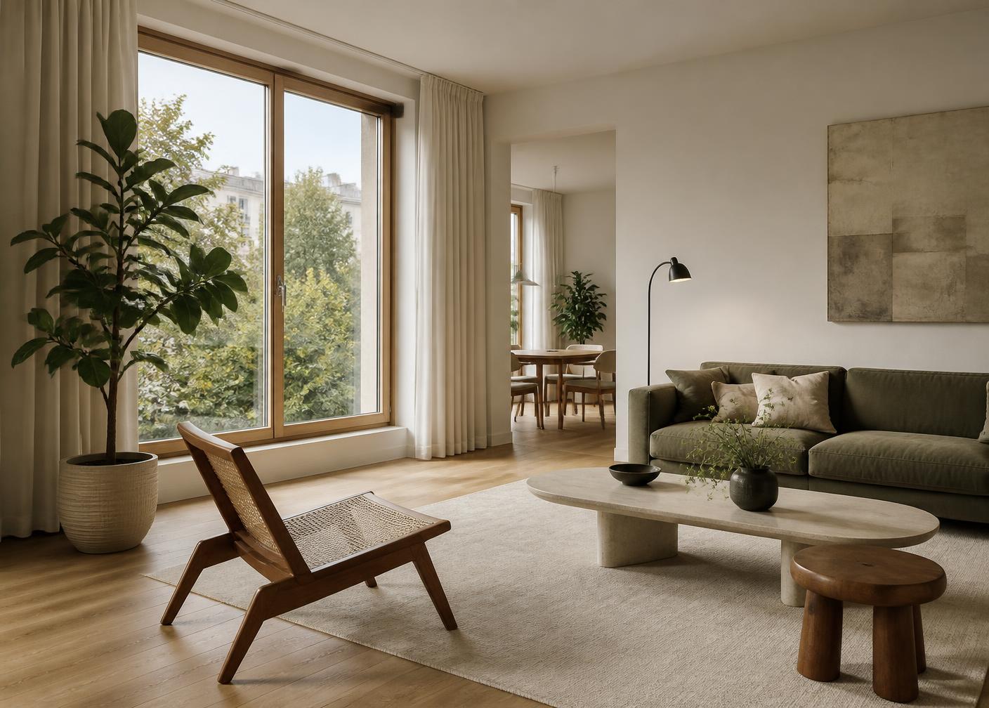 Intérieur d’appartement lumineux et minimaliste